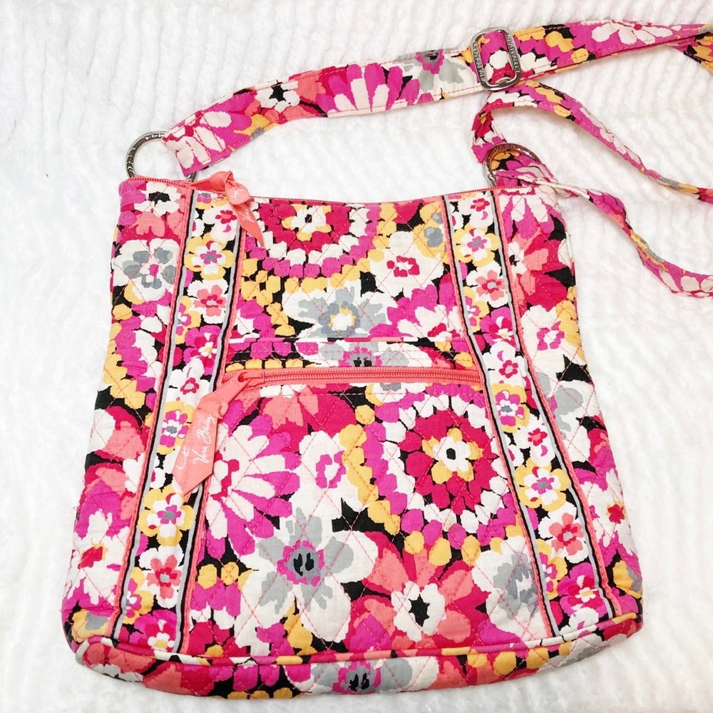 Vera Bradley Crossbody Bag Pixie Blooms Pink White Black Yellow